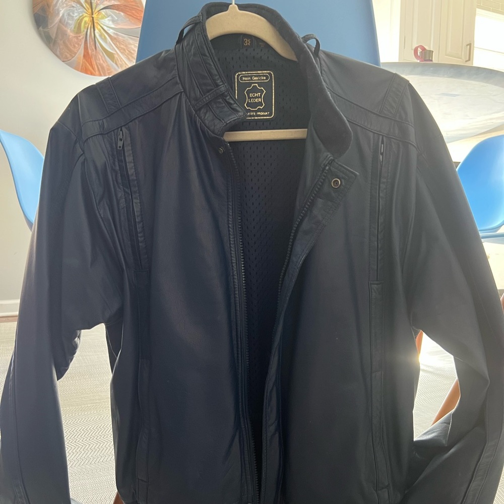 VTG blue Hein Gericke Leather cafe reacer Jacket Mens 38 med bomber moto biker